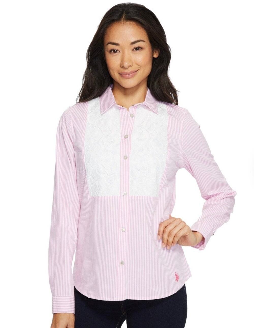 U.S. Polo Assn. Pink Pinstripe Lace Button Down Shirt M